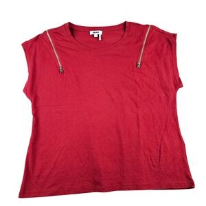 DKNY Muscle Tees Top Women's Large Red‎ Sleeveless Zipper Accent